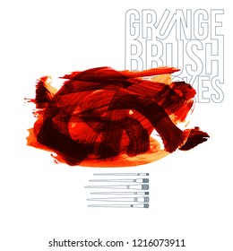Red brush stroke and texture. Grunge vector abstract hand - painted element. Underline and border design.