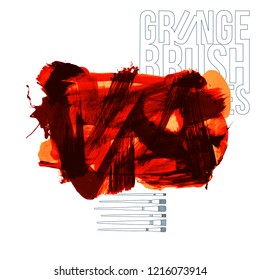 Red brush stroke and texture. Grunge vector abstract hand - painted element. Underline and border design.