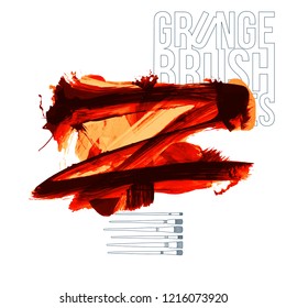 Red brush stroke and texture. Grunge vector abstract hand - painted element. Underline and border design.