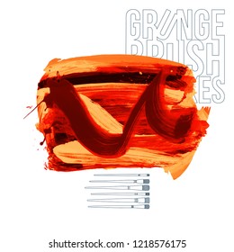 Red brush stroke and texture. Grunge vector abstract hand - painted element. Underline and border design.