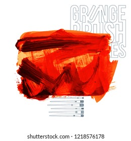 Red brush stroke and texture. Grunge vector abstract hand - painted element. Underline and border design.