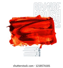 Red brush stroke and texture. Grunge vector abstract hand - painted element. Underline and border design.