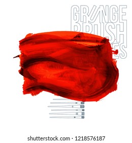 Red brush stroke and texture. Grunge vector abstract hand - painted element. Underline and border design.