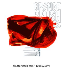 Red brush stroke and texture. Grunge vector abstract hand - painted element. Underline and border design.