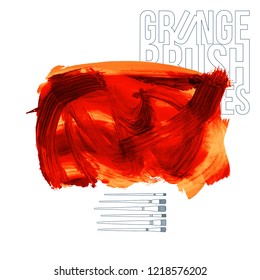 Red brush stroke and texture. Grunge vector abstract hand - painted element. Underline and border design.