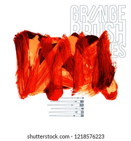 Red brush stroke and texture. Grunge vector abstract hand - painted element. Underline and border design.