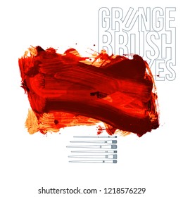 Red brush stroke and texture. Grunge vector abstract hand - painted element. Underline and border design.