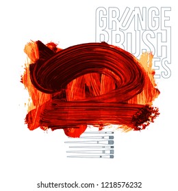 Red brush stroke and texture. Grunge vector abstract hand - painted element. Underline and border design.