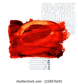 Red brush stroke and texture. Grunge vector abstract hand - painted element. Underline and border design.