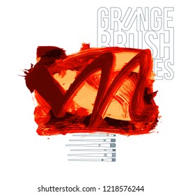 Red brush stroke and texture. Grunge vector abstract hand - painted element. Underline and border design.