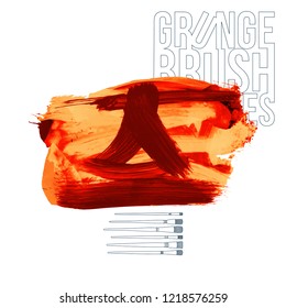Red brush stroke and texture. Grunge vector abstract hand - painted element. Underline and border design.