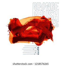 Red brush stroke and texture. Grunge vector abstract hand - painted element. Underline and border design.