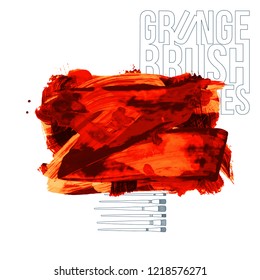 Red brush stroke and texture. Grunge vector abstract hand - painted element. Underline and border design.