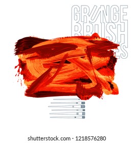 Red brush stroke and texture. Grunge vector abstract hand - painted element. Underline and border design.
