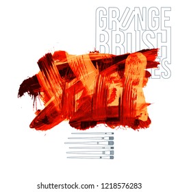 Red brush stroke and texture. Grunge vector abstract hand - painted element. Underline and border design.