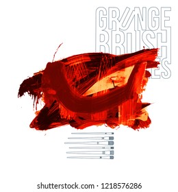 Red brush stroke and texture. Grunge vector abstract hand - painted element. Underline and border design.