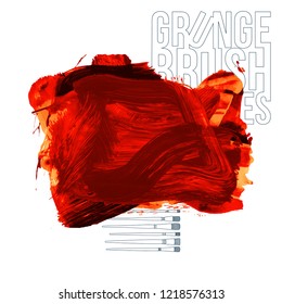Red brush stroke and texture. Grunge vector abstract hand - painted element. Underline and border design.