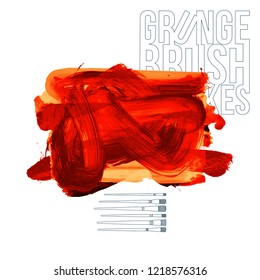 Red brush stroke and texture. Grunge vector abstract hand - painted element. Underline and border design.
