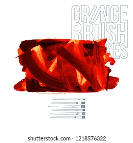 Red brush stroke and texture. Grunge vector abstract hand - painted element. Underline and border design.