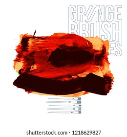 Red brush stroke and texture. Grunge vector abstract hand - painted element. Underline and border design.