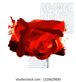 Red brush stroke and texture. Grunge vector abstract hand - painted element. Underline and border design.