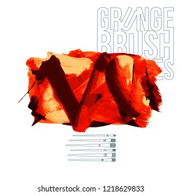 Red brush stroke and texture. Grunge vector abstract hand - painted element. Underline and border design.
