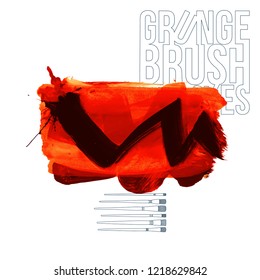 Red brush stroke and texture. Grunge vector abstract hand - painted element. Underline and border design.