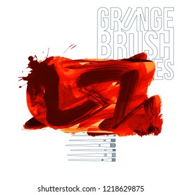 Red brush stroke and texture. Grunge vector abstract hand - painted element. Underline and border design.