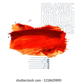 Red brush stroke and texture. Grunge vector abstract hand - painted element. Underline and border design.