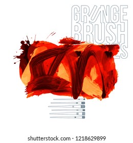 Red brush stroke and texture. Grunge vector abstract hand - painted element. Underline and border design.