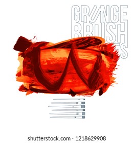 Red brush stroke and texture. Grunge vector abstract hand - painted element. Underline and border design.