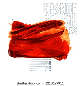 Red brush stroke and texture. Grunge vector abstract hand - painted element. Underline and border design.