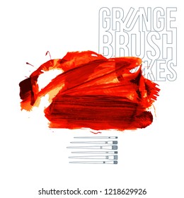 Red brush stroke and texture. Grunge vector abstract hand - painted element. Underline and border design.