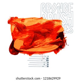 Red brush stroke and texture. Grunge vector abstract hand - painted element. Underline and border design.