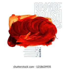 Red brush stroke and texture. Grunge vector abstract hand - painted element. Underline and border design.