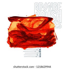 Red brush stroke and texture. Grunge vector abstract hand - painted element. Underline and border design.