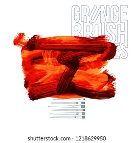 Red brush stroke and texture. Grunge vector abstract hand - painted element. Underline and border design.