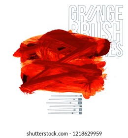 Red brush stroke and texture. Grunge vector abstract hand - painted element. Underline and border design.