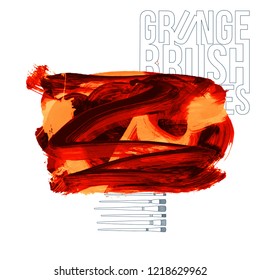 Red brush stroke and texture. Grunge vector abstract hand - painted element. Underline and border design.