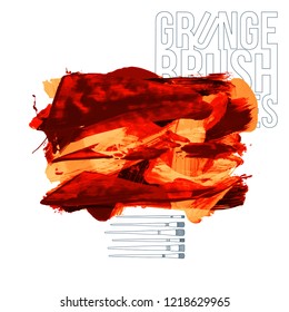 Red brush stroke and texture. Grunge vector abstract hand - painted element. Underline and border design.