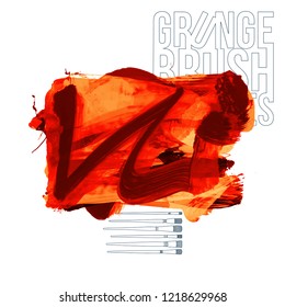 Red brush stroke and texture. Grunge vector abstract hand - painted element. Underline and border design.