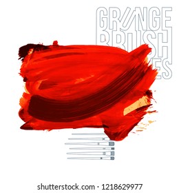Red brush stroke and texture. Grunge vector abstract hand - painted element. Underline and border design.