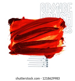 Red brush stroke and texture. Grunge vector abstract hand - painted element. Underline and border design.
