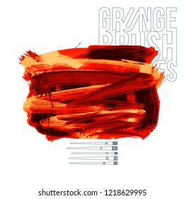 Red brush stroke and texture. Grunge vector abstract hand - painted element. Underline and border design.