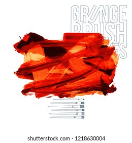 Red brush stroke and texture. Grunge vector abstract hand - painted element. Underline and border design.