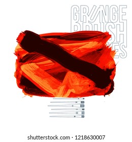 Red brush stroke and texture. Grunge vector abstract hand - painted element. Underline and border design.