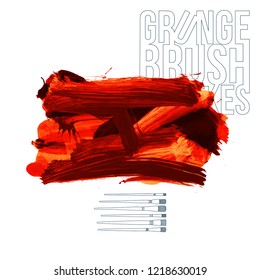 Red brush stroke and texture. Grunge vector abstract hand - painted element. Underline and border design.