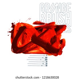 Red brush stroke and texture. Grunge vector abstract hand - painted element. Underline and border design.