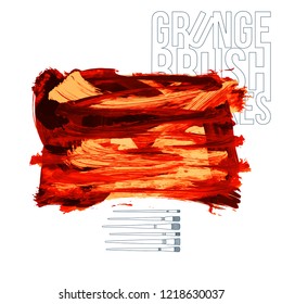 Red brush stroke and texture. Grunge vector abstract hand - painted element. Underline and border design.