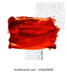 Red brush stroke and texture. Grunge vector abstract hand - painted element. Underline and border design.